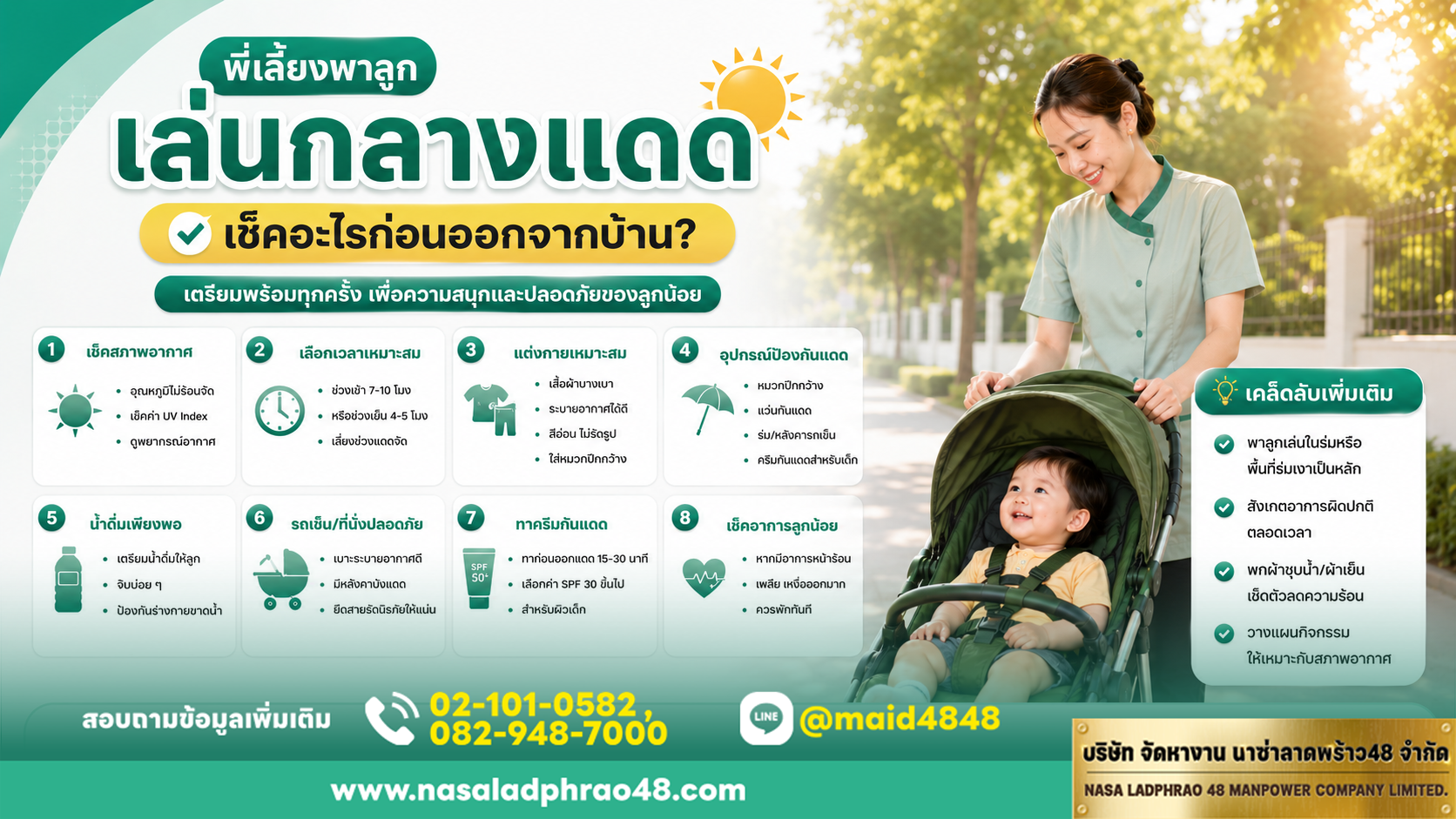 เช็กลิสต์ 8 ขั้นก่อนออกจากบ้าน|หมวกครีมน้ำและรถเข็นพร้อม