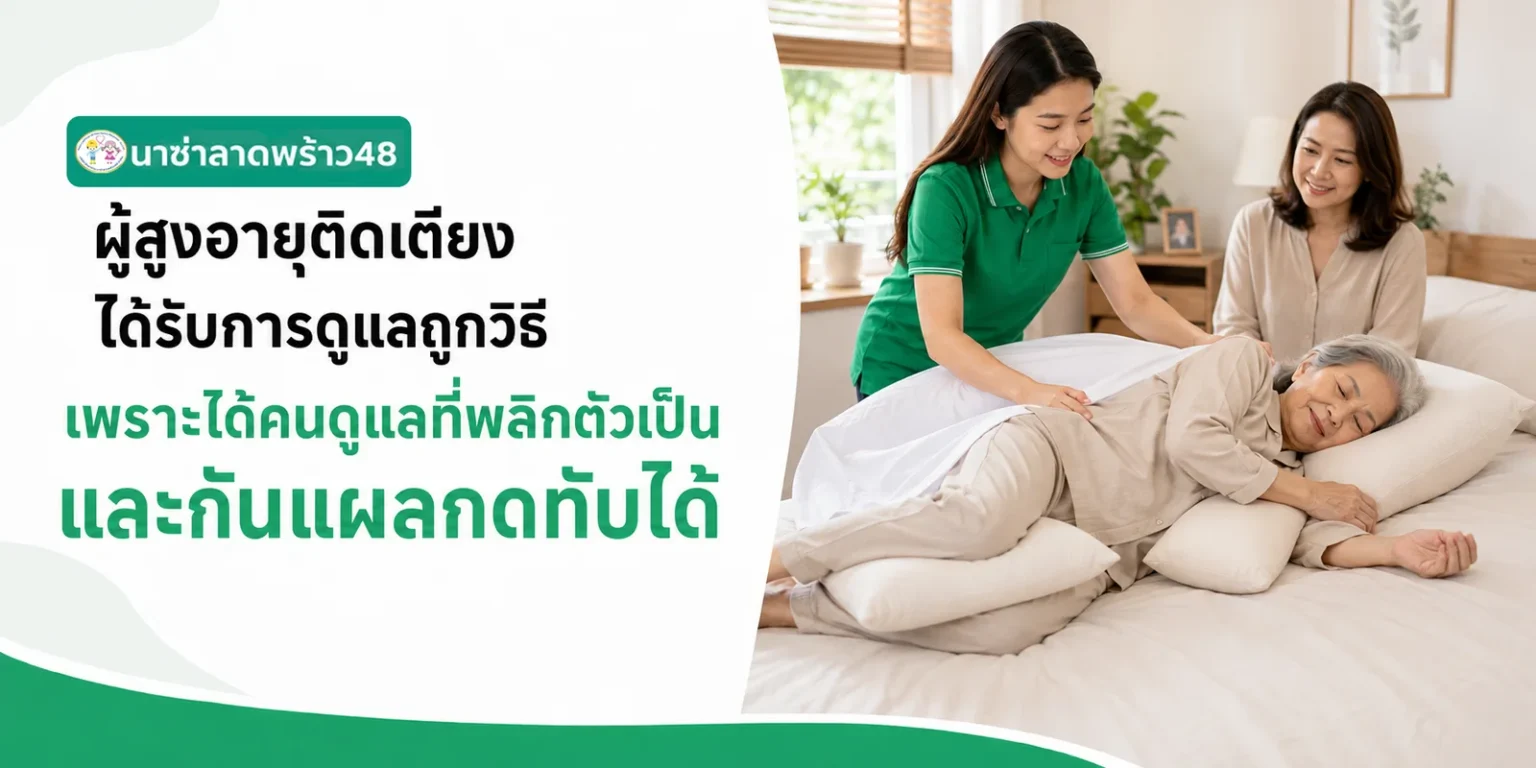 ผู้สูงอายุติดเตียงได้รับการดูแลถูกวิธีจากคนดูแลที่พลิกตัวเป็น